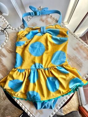 Matilda Jane Toddler Girls Swimsuit 2T Yellow Blue Polka Dot One Piece Swim